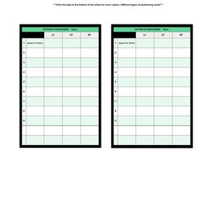 May include: Two baseball lineup cards with the text "STANDARD 1-9 PLAYER CARDS" at the top. Each card has sections for outfield positions and player names. The cards are designed for organizing baseball team lineups.