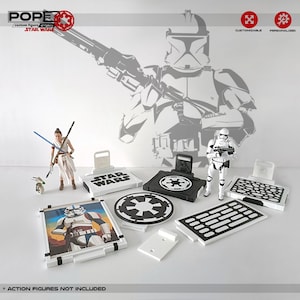 スターウォーズディスプレイ 3Dプリント 壁掛け スターウォーズ 6インチアクションフィギュアディスプレイ 白黒 カスタマイズ可能スタンド