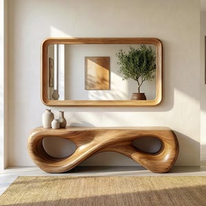 Espejo de pared rectangular de roble – Espejo de madera moderno para recibidor y sala de estar – Espejo de pared rectangular, espejo de mediados de siglo