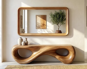 Rectangular Oak Wall Mirror – Modern Wooden Mirror for Entryway & Living Room – Rectangle Wall Mirror