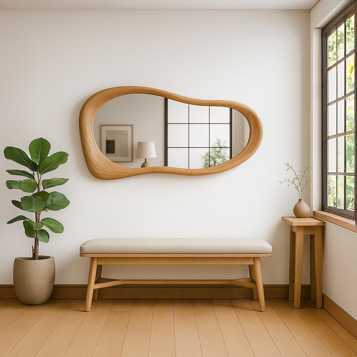 【新品未使用】WALL MIRROR RO-011〈OAK〉SAC WORKS Oak Asymmetrical Wall Mirror: Modern Organic Wood Frame - Etsy Canada