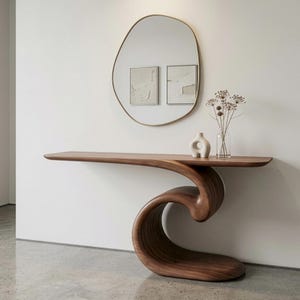 Sculptural Walnut Console Table, Mid Century Modern Entryway, Organic Wood Hallway Furniture