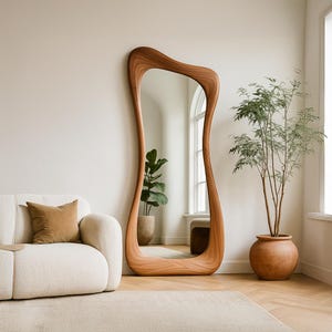 Asymmetrical Walnut Full Length Mirror: Modern Organic Wall Decor