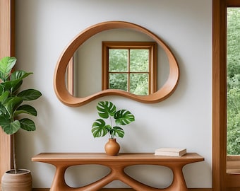 Walnut Asymmetrical Wall Mirror: Mid Century Modern Home Decor