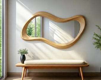 Oak Asymmetrical Irregular Mirror - Mirror Home Decor - Oak Wall Decor - Mid Century Modern Mirror - Minimalist Mirror - Oak Entryway Mirror