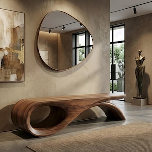 Handmade Solid Walnut Bench, Sculptural Mid-Century Modern Design