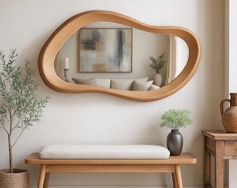 Handcrafted Oak Asymmetrical Mirror - Mid Century Modern Decor