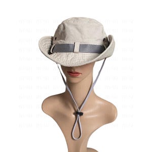 Beige Boonie Hut mit Kinnriemen, Leichter Outdoor Eimer Hut, Sonnenhut mit breiter Krempe für Wandern Camping, Unisex Handgemachtes Geschenk