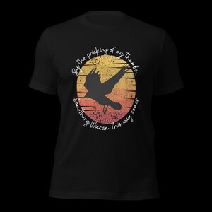 Wiccan Raven T-Shirt, Gothic Witchy Graphic Tee, Mystical Omen Sunset Shirt
