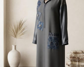 Moroccan Jellaba for Women, Dark Gray Moroccan Dress, Traditional Moroccan Clothing, Elegant Modest Dress