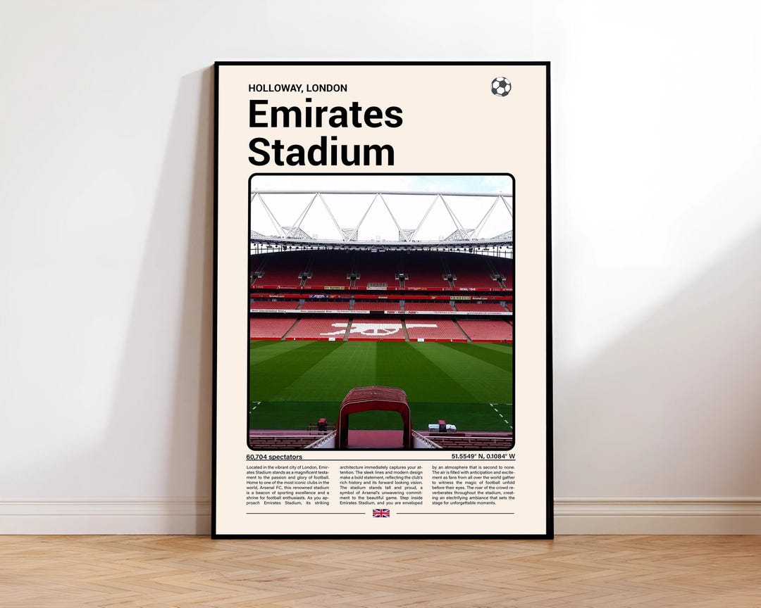 Arsenal Emirates Stadium, Football Wall Art Print Unique, Map Prints ...
