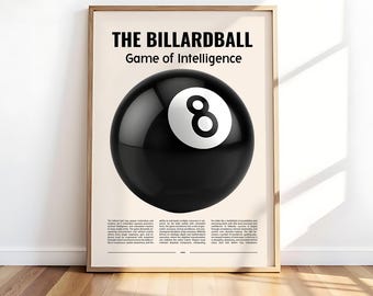 Impressão artística de bola de bilhar, decoração de parede para mesa de bilhar, pôster moderno para sala de jogos, ilustração minimalista de esportes, presente de arte digital para amantes de bilhar