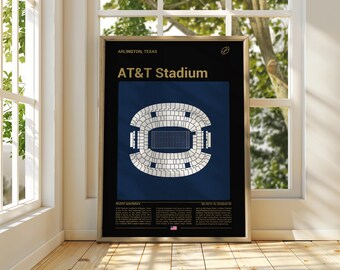 ArtsyCanvas AT&T Stadium Football Seating Map Poster - 12x12 Inch Matte Print Wall Art For Home, Office, Man Cave