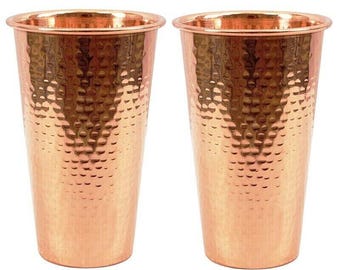 Pure Copper Hammered Water Drinking Tumbler Glass Cup Large Size 400ml
