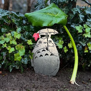 Forest Spirit - Umbrella Totoro - Garden Stake - Studio Ghibli Metal Art image 1