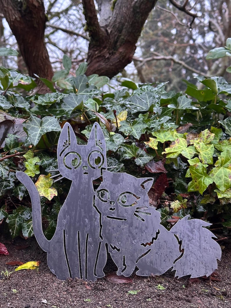 Jiji and Lily Cats - Kiki’s Delivery Service - Studio Ghibli Garden Stake - Metal Yard Art image 11