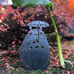 Forest Spirit - Umbrella Totoro - Garden Stake - Studio Ghibli Metal Art image 3