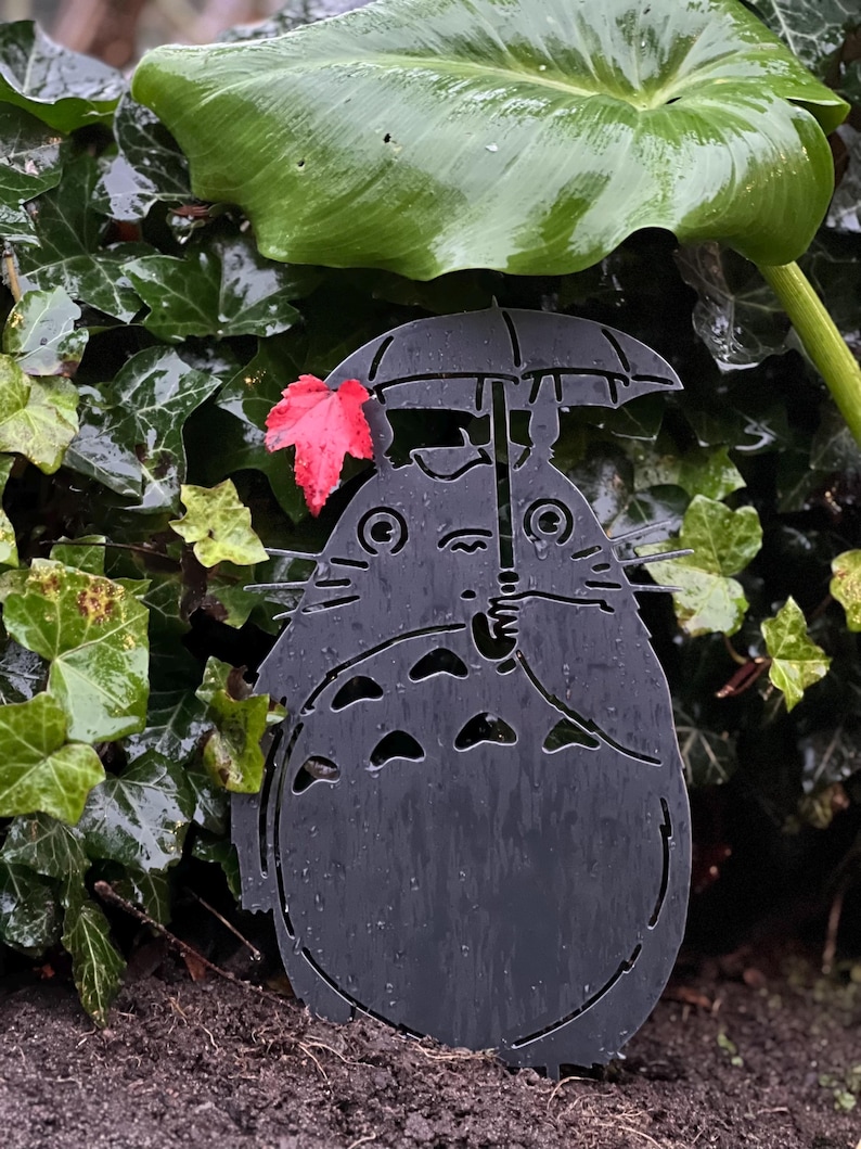 Forest Spirit - Umbrella Totoro - Garden Stake - Studio Ghibli Metal Art image 3