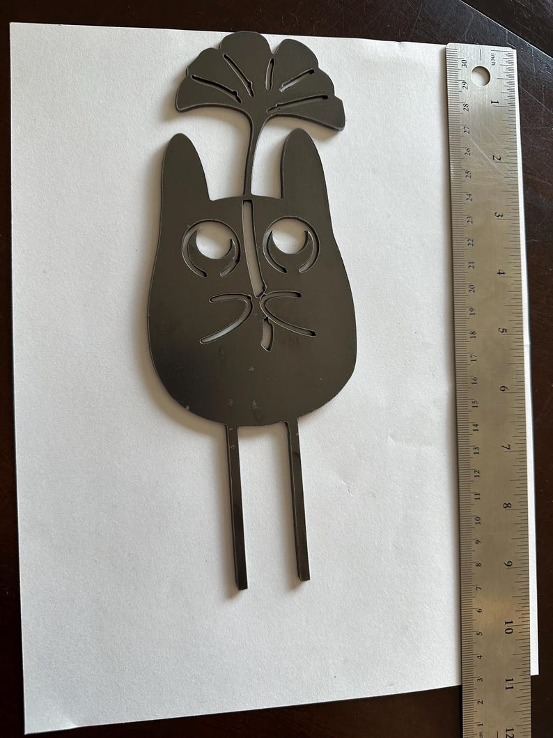 Discounted Metal Garden Stakes – Studio Ghibli Themed, Imperfect Pieces pre-rust ginkgo