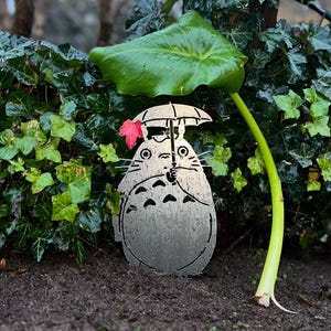 Forest Spirit - Umbrella Totoro - Garden Stake - Studio Ghibli Metal Art image 2