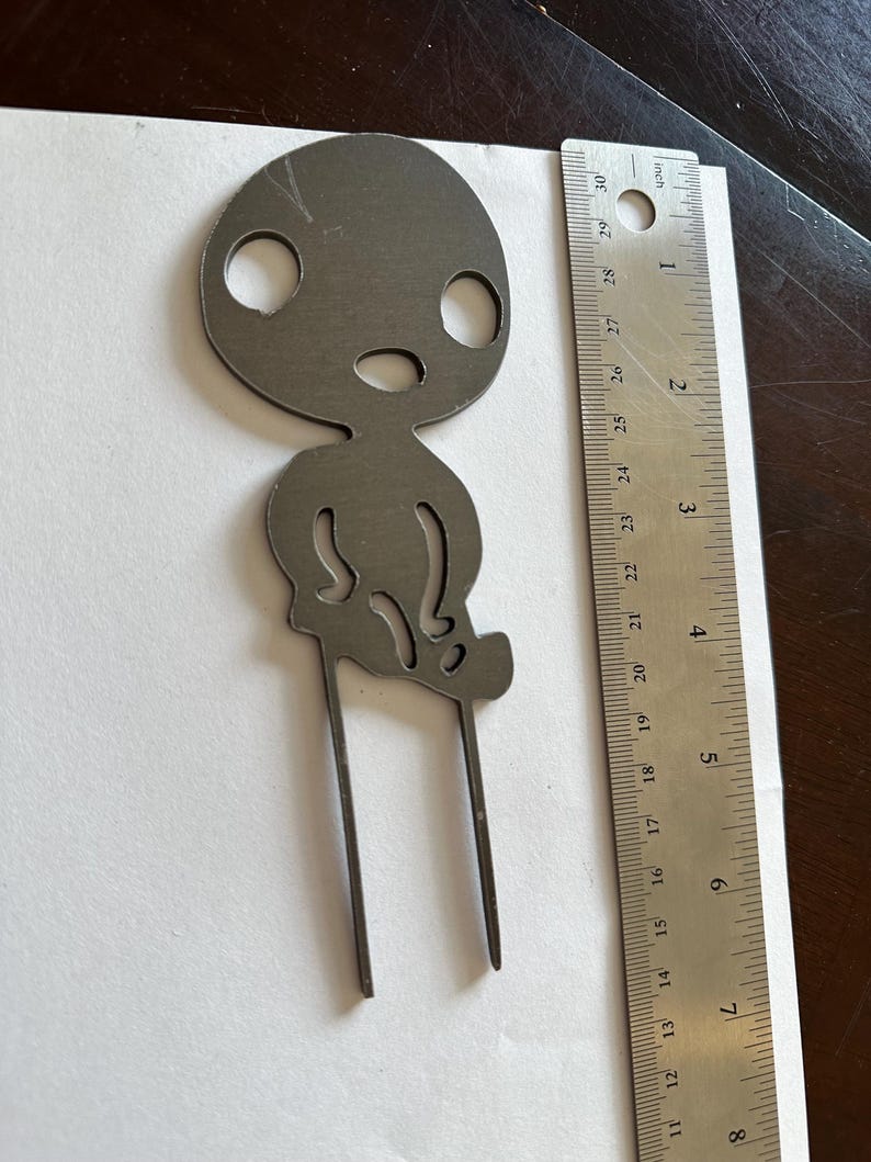 Discounted Metal Garden Stakes – Studio Ghibli Themed, Imperfect Pieces scraped sm. kodama