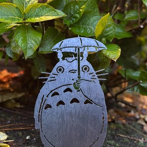 Forest Spirit - Umbrella Totoro - Garden Stake - Studio Ghibli Metal Art image 6