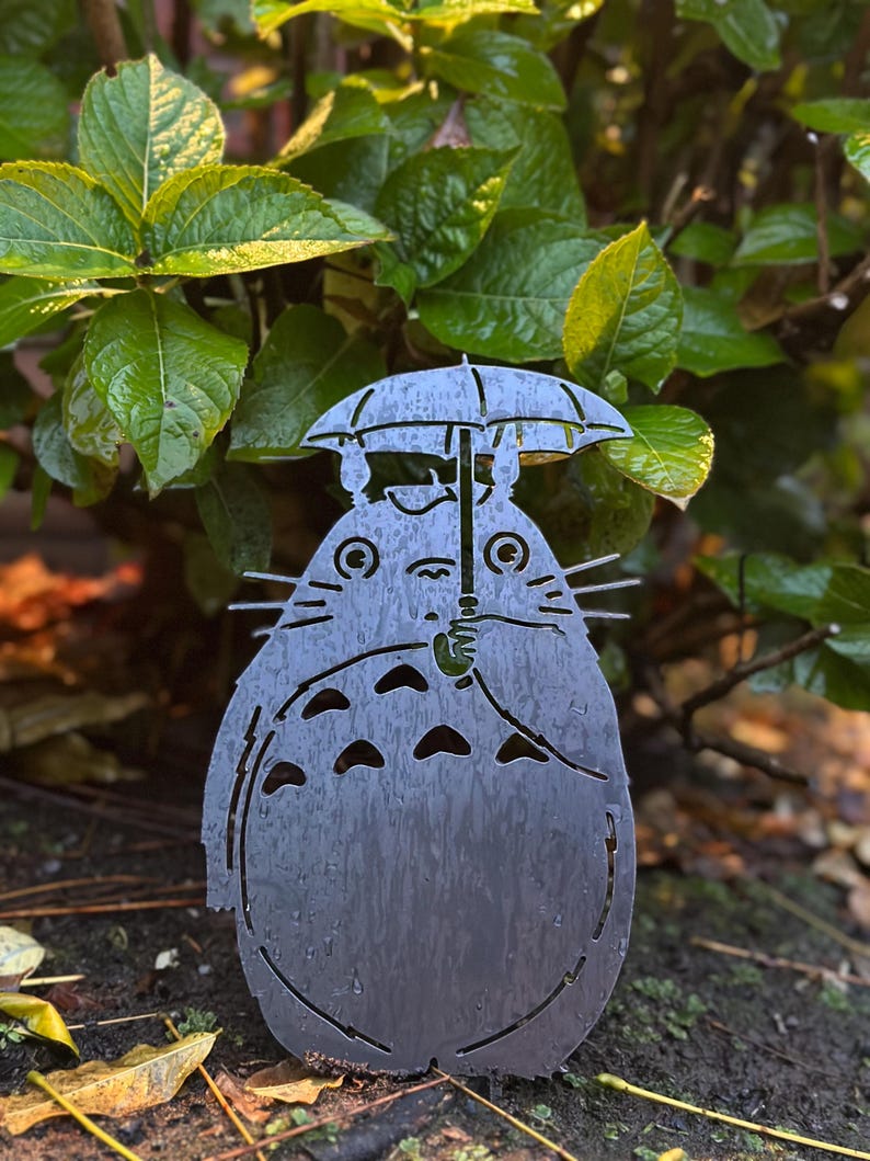 Forest Spirit - Umbrella Totoro - Garden Stake - Studio Ghibli Metal Art image 6