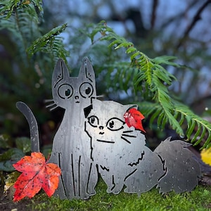 Jiji and Lily Cats - Kiki’s Delivery Service - Studio Ghibli Garden Stake - Metal Yard Art image 1