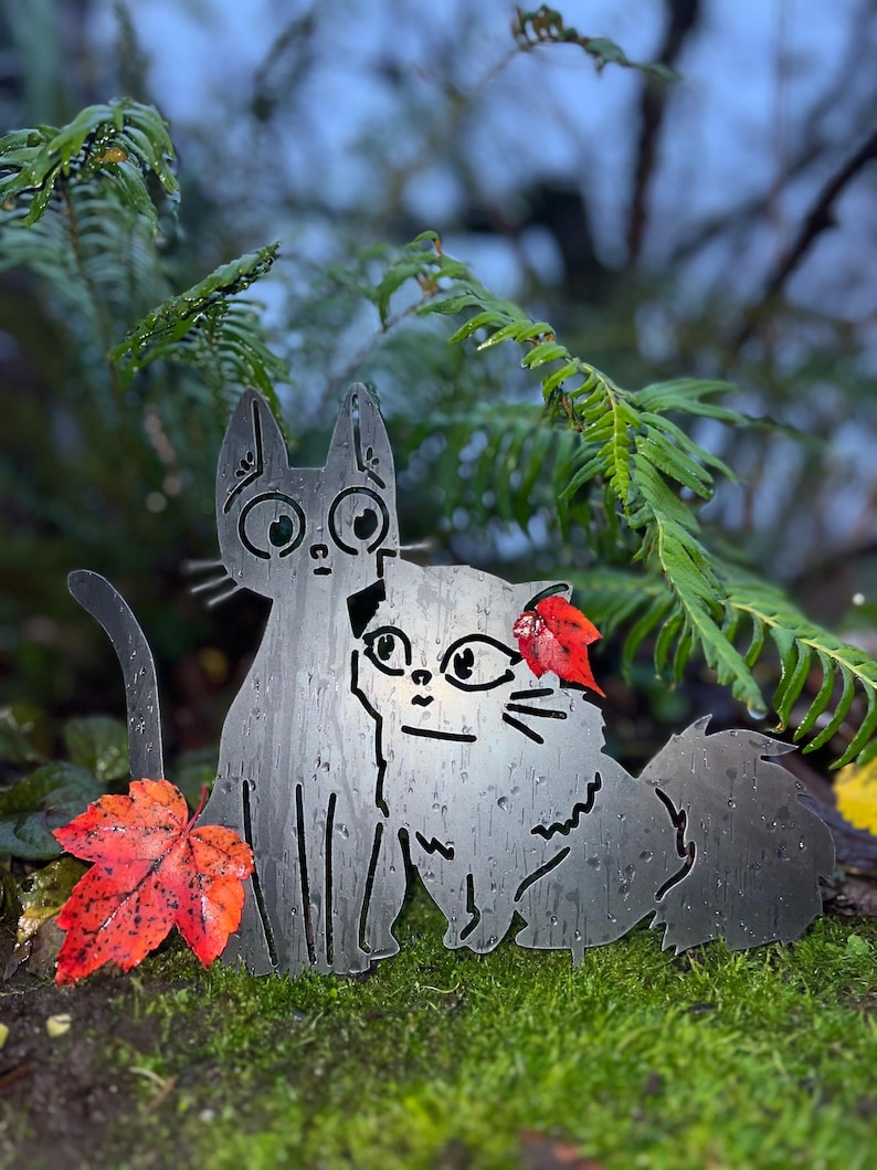 Jiji and Lily Cats - Kiki’s Delivery Service - Studio Ghibli Garden Stake - Metal Yard Art image 1