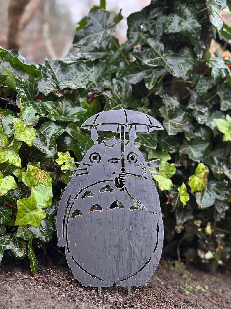 Forest Spirit - Umbrella Totoro - Garden Stake - Studio Ghibli Metal Art image 4