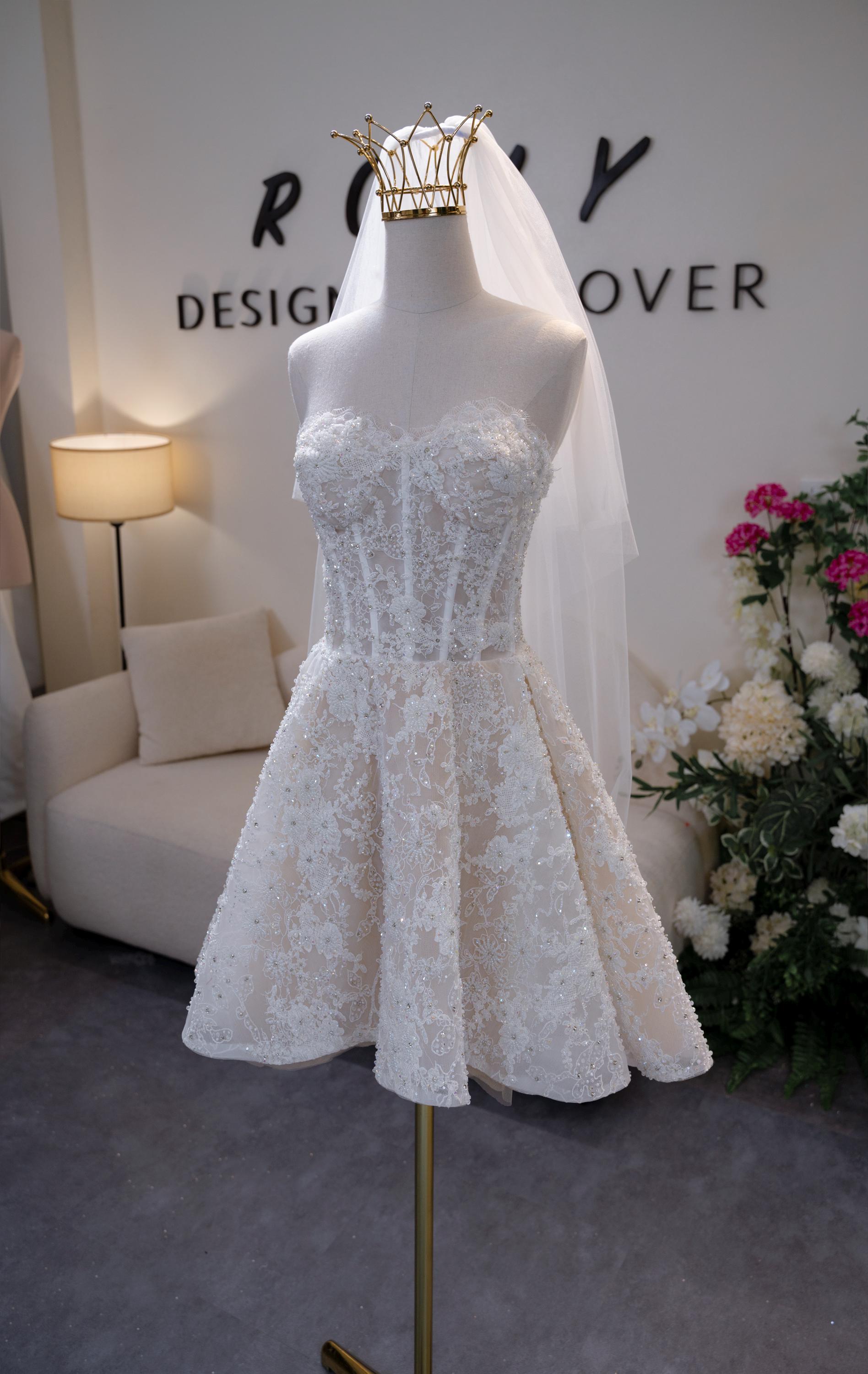 Sparkly Lace Mini Wedding Dress