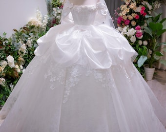 Customized Wedding Dress With Big Bow, off the Shoulder Satin Bridal Robe,  Long Trail Bridal Gown, Princess Ball Gown - Etsy