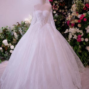 Romantic Lace Wedding Dress with Corset Bodice & Long Train, Off Shoulder Princess Bridal Gown, Handmade Custom Dress
