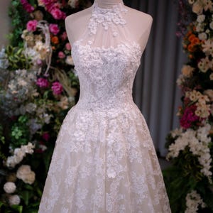 Halter Lace Wedding Dress | A Line Bridal Gown | Romantic Lace Wedding Dress | Garden Wedding Bridal | Custom Made Elegant Bride image 6