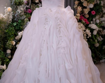 Luxury Organza Ball Gown Wedding Dress, Strapless Princess Bridal Gown, Romantic Couture Wedding Dress, Custom Made Bridal Gown