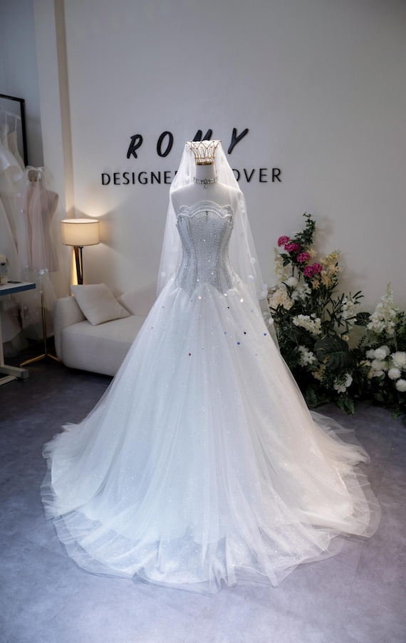 Buy Luxury Sparkly Ball Gown Wedding Dress With Beaded Corset