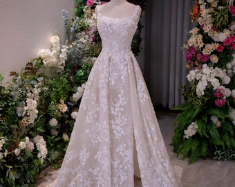 Vestido de novia de encaje estilo princesa, vestido de novia con cola desmontable, vestido de novia de lujo