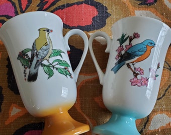 2 vintage fred roberts birdy mugs "" 1960s pedestal mug