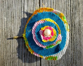 upcycled vintage fabric flower hair pin