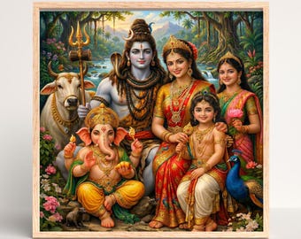 Shiv Parivar Parvati, stampa Ganesha e Kartikeya, dio indù, arte religiosa,