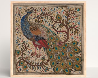 Madhubani floral Peacock Artwork, Pichwai Painting ,Indian Folk Art, India Poster, vintage print