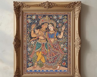 Arte Radha Krishna, obra de arte Madhubani, pintura Pichwai, indio tradicional, decoración de pared popular