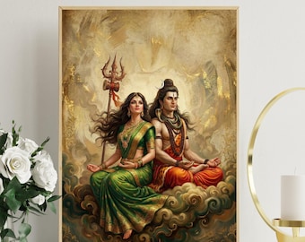 シヴァとパールヴァティ ヴィンテージスタイルのインドヒンドゥー教