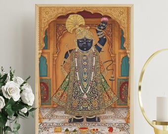 Shreenathji Pichwai Print, Indian Folk Art, Shrinathji Painting, Hindu God, Religious Art