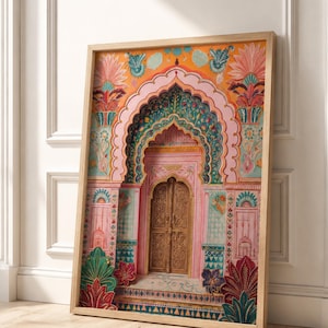Jaipur India Travel Poster, Indian Painting, Gift Gallery, Rajasthan Print, door Illustration,