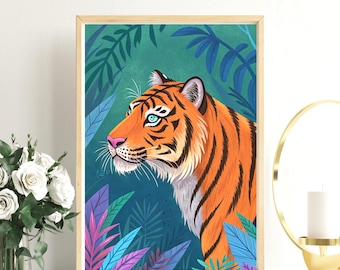Acquerello di tigre, download digitale, stampa pastello, fauna selvatica, interno boho stampabile.