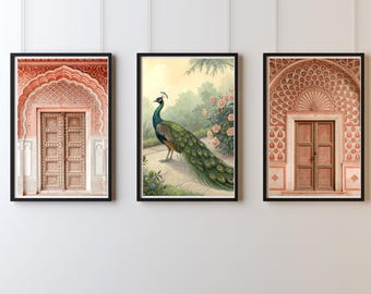 Peacock Wall Print, Indian Painting, Rajasthani Door Art, Jaipur Architecture Print, Heritage Decor