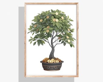 Immagini di alberi dei soldi, arte del Feng Shui, poster della prosperità, decorazioni per l'abbondanza di ricchezza, opere d'arte con monete portafortuna,