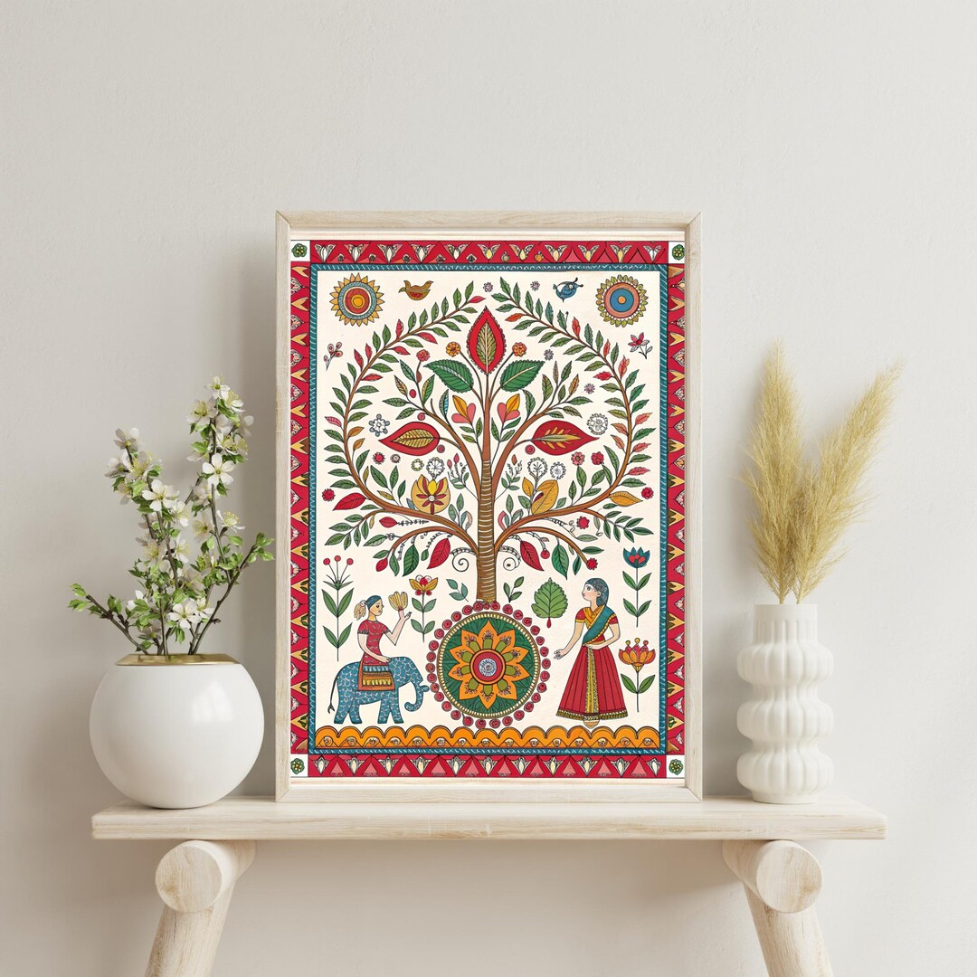 Madhubani Wall Art, Tree of Life, Indian Folk Art, Elephant Painting ...