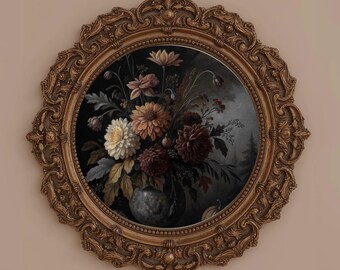 Vintage Fall Print: Moody Floral, Pumpkins &  rustic Artwork, Dark Painting ,Thanksgiving, autumn leaves,